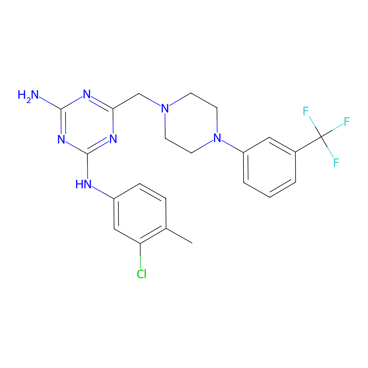 N-(3-chloro-4-methylphenyl)-6-((4-(3-(trifluoromethyl)phenyl)-1-piperazinyl)methyl)-1,3,5-triazine-2,4-diamine molecular structure, CAS 775289-23-1