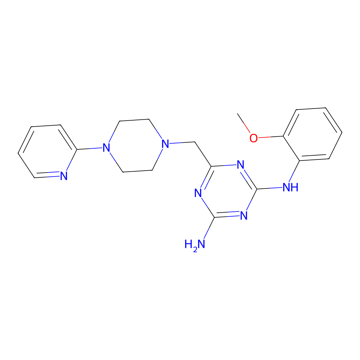 N-(2-methoxyphenyl)-6-{[4-(pyridin-2-yl)piperazin-1-yl]methyl}-1,3,5-triazine-2,4-diamine molecular structure, CAS 775289-24-2