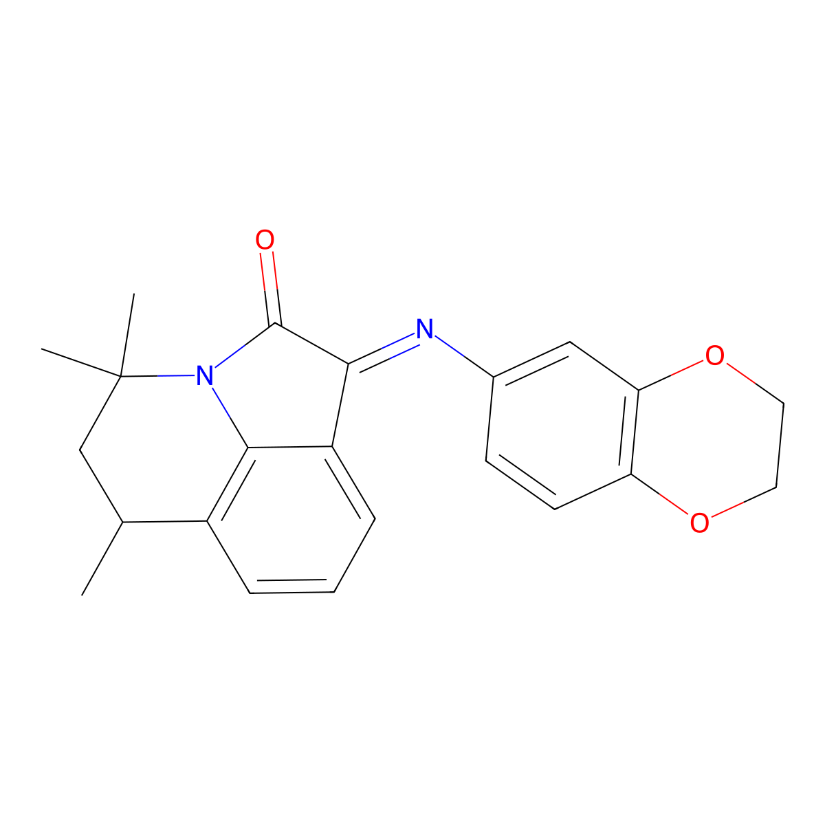 (1E)-1-(2,3-dihydro-1,4-benzodioxin-6-ylimino)-4,4,6-trimethyl-5,6-dihydro-4H-pyrrolo[3,2,1-ij]quinolin-2(1H)-one molecular structure, CAS 775289-49-1