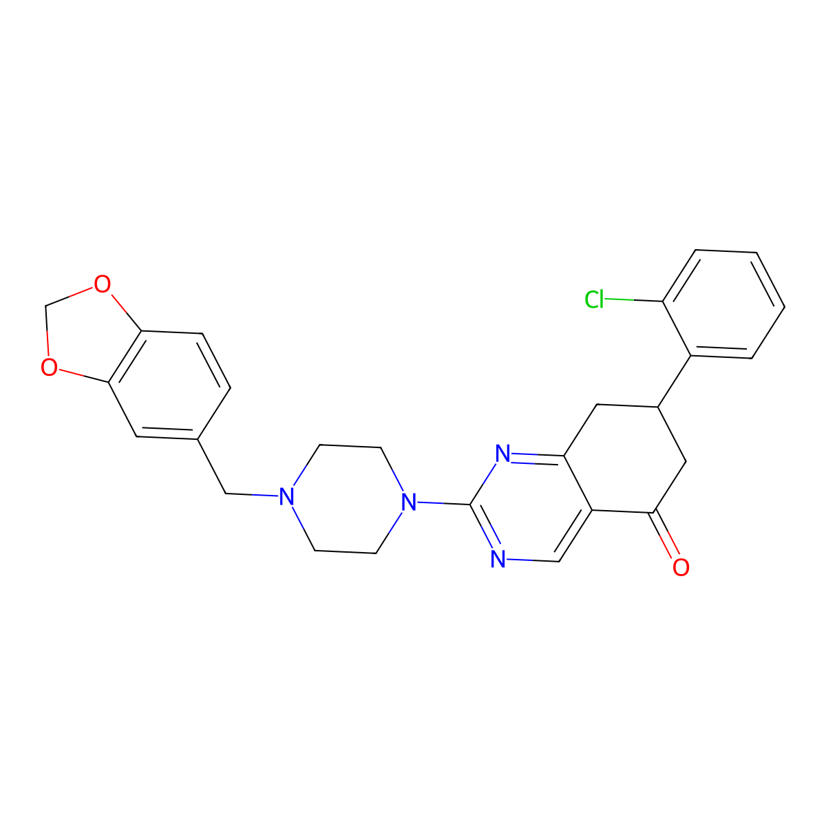2-[4-(1,3-benzodioxol-5-ylmethyl)piperazin-1-yl]-7-(2-chlorophenyl)-7,8-dihydroquinazolin-5(6H)-one molecular structure, CAS 775289-60-6