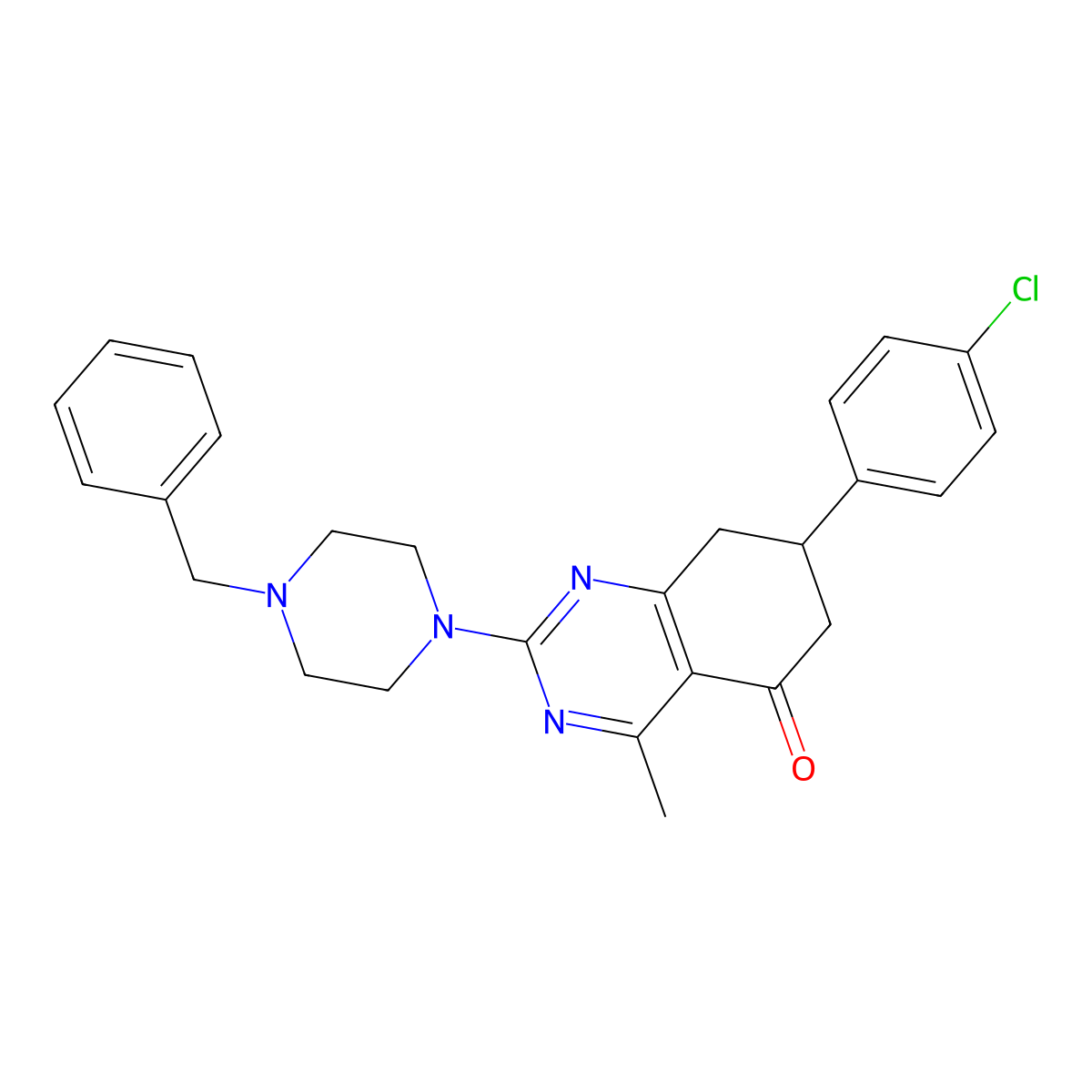 2-(4-benzylpiperazin-1-yl)-7-(4-chlorophenyl)-4-methyl-7,8-dihydroquinazolin-5(6H)-one molecular structure, CAS 775289-62-8