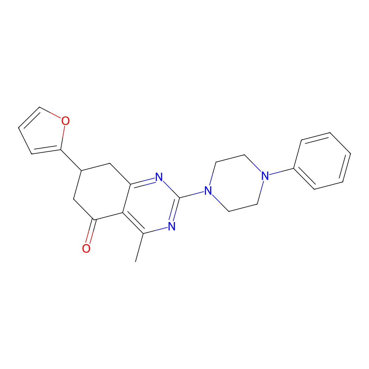 7-(furan-2-yl)-4-methyl-2-(4-phenylpiperazin-1-yl)-7,8-dihydroquinazolin-5(6H)-one molecular structure, CAS 775289-63-9