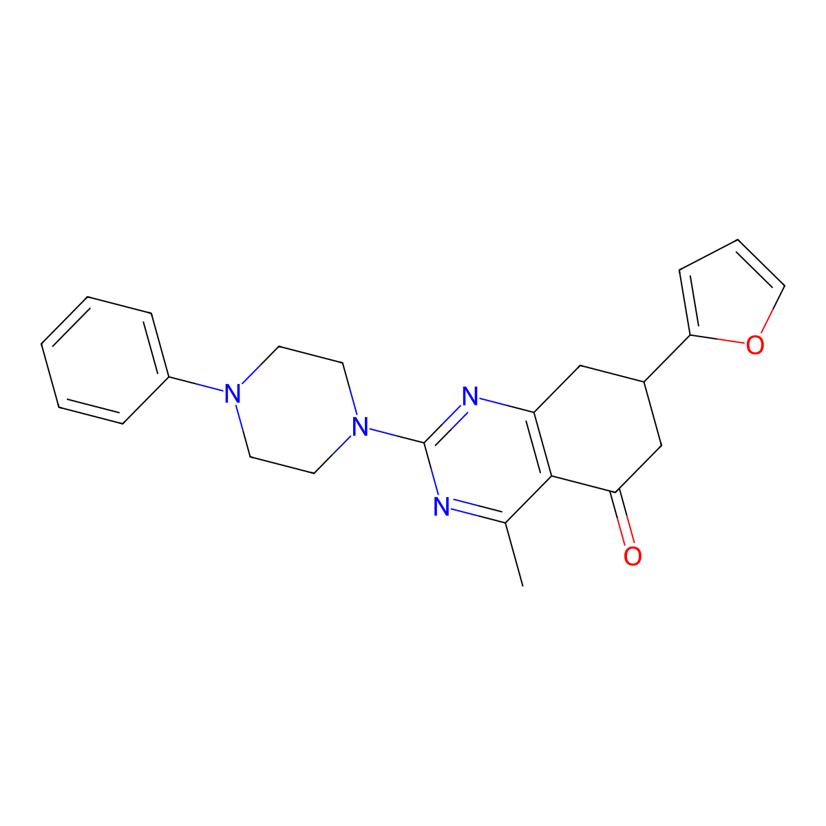 7-(furan-2-yl)-4-methyl-2-(4-phenylpiperazin-1-yl)-7,8-dihydroquinazolin-5(6H)-one molecular structure, CAS 775289-63-9