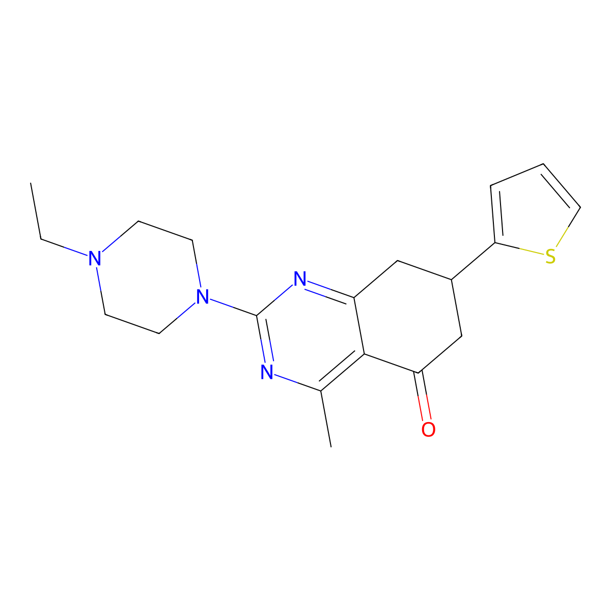 2-(4-ethylpiperazin-1-yl)-4-methyl-7-(thiophen-2-yl)-7,8-dihydroquinazolin-5(6H)-one molecular structure, CAS 775289-64-0