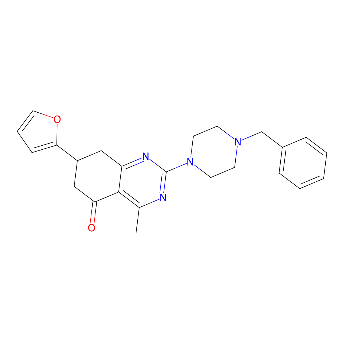 2-(4-benzylpiperazin-1-yl)-7-(furan-2-yl)-4-methyl-7,8-dihydroquinazolin-5(6H)-one molecular structure, CAS 775289-66-2