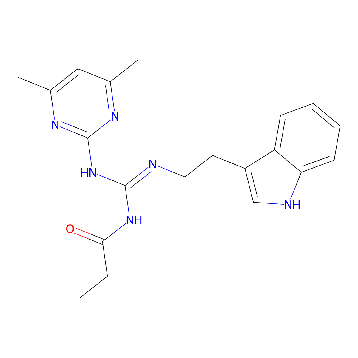 N-[(Z)-[(4,6-dimethylpyrimidin-2-yl)amino]{[2-(1H-indol-3-yl)ethyl]amino}methylidene]propanamide molecular structure, CAS 775291-44-6
