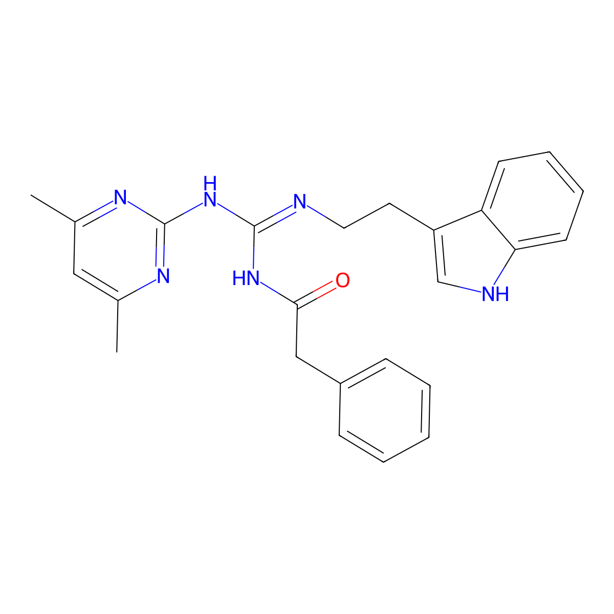 N-[(Z)-[(4,6-dimethylpyrimidin-2-yl)amino]{[2-(1H-indol-3-yl)ethyl]amino}methylidene]-2-phenylacetamide molecular structure, CAS 775291-45-7