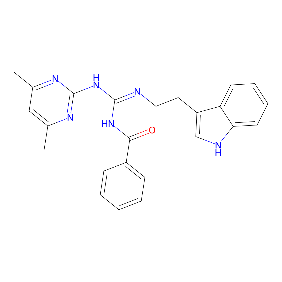 N-[(Z)-[(4,6-dimethylpyrimidin-2-yl)amino]{[2-(1H-indol-3-yl)ethyl]amino}methylidene]benzamide molecular structure, CAS 775291-46-8