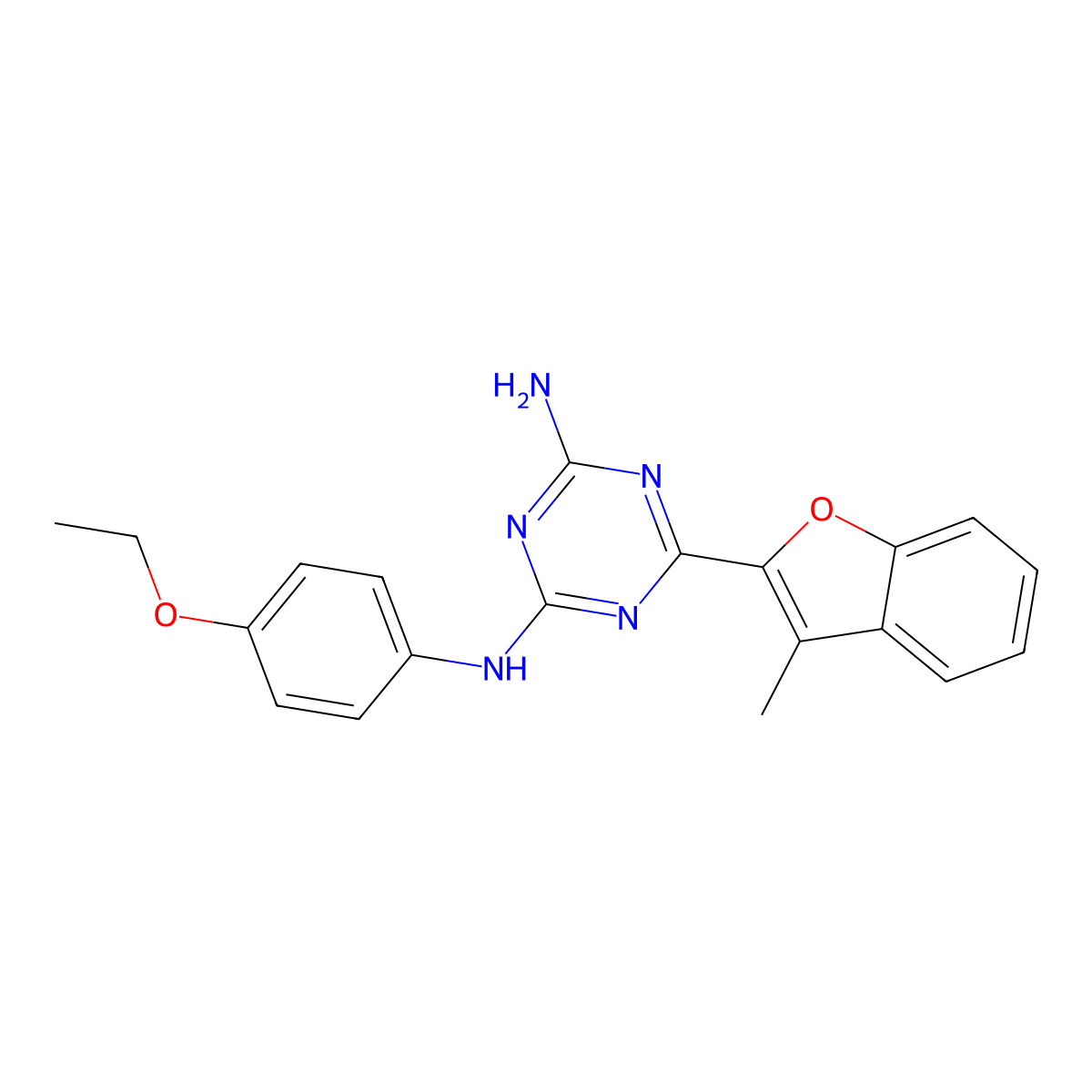 N-(4-ethoxyphenyl)-6-(3-methyl-1-benzofuran-2-yl)-1,3,5-triazine-2,4-diamine molecular structure, CAS 775291-59-3