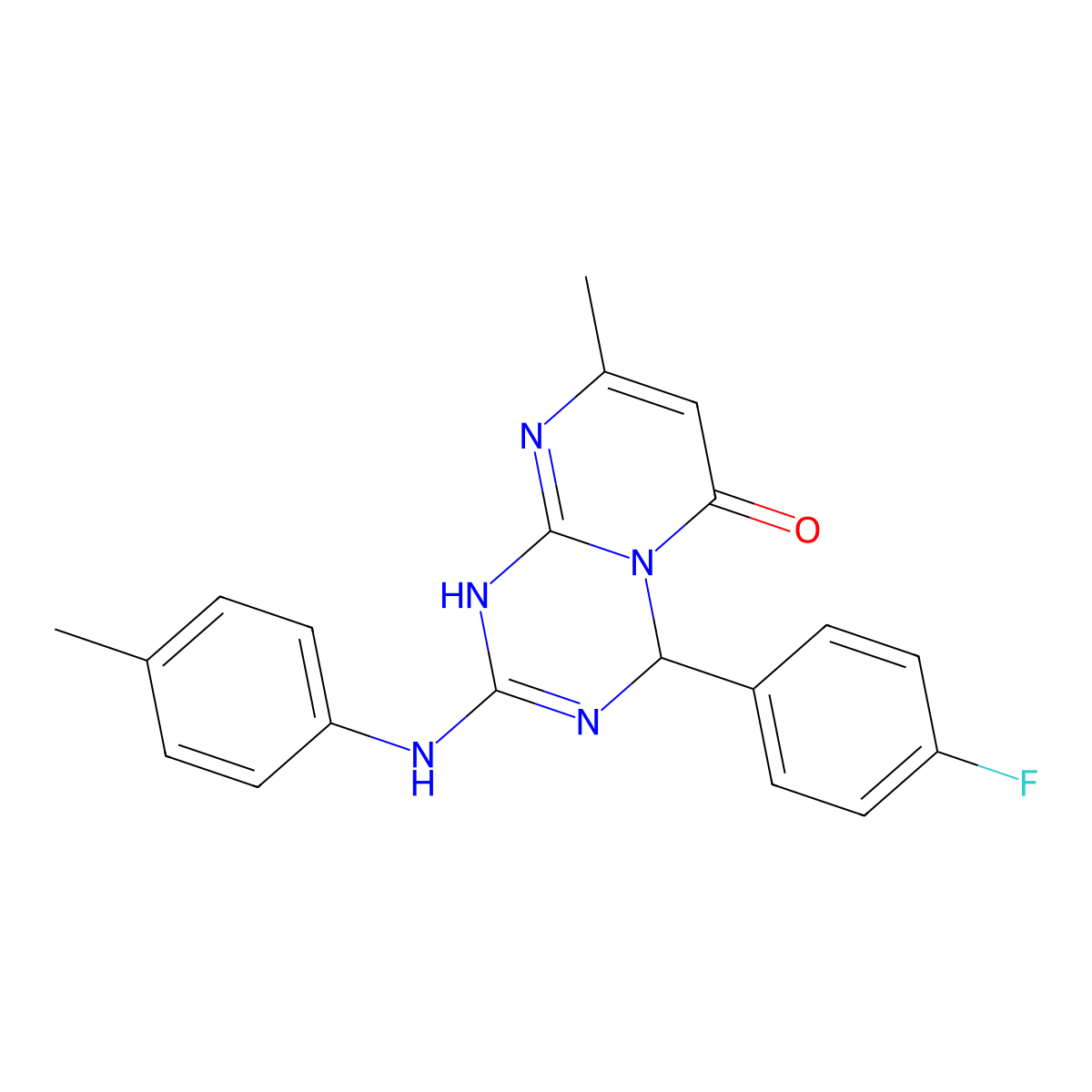 4-(4-fluorophenyl)-8-methyl-2-[(4-methylphenyl)amino]-1,4-dihydro-6H-pyrimido[1,2-a][1,3,5]triazin-6-one molecular structure, CAS 775291-66-2
