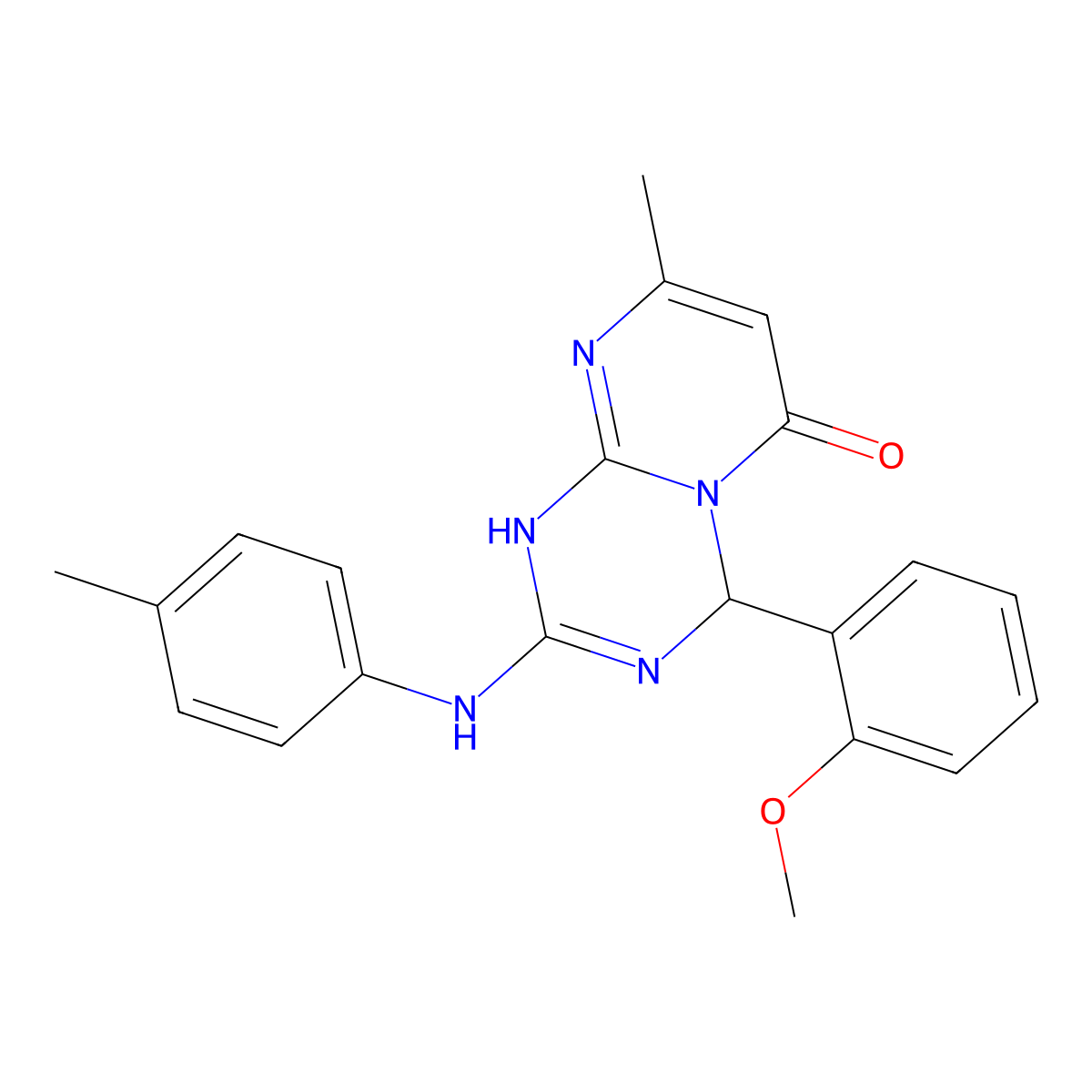 4-(2-methoxyphenyl)-8-methyl-2-[(4-methylphenyl)amino]-1,4-dihydro-6H-pyrimido[1,2-a][1,3,5]triazin-6-one molecular structure, CAS 775291-67-3