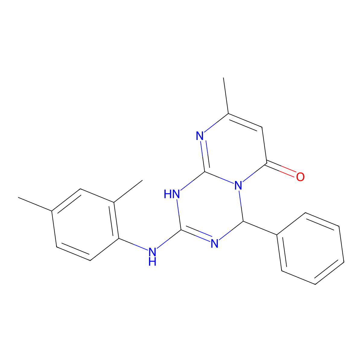 2-[(2,4-dimethylphenyl)amino]-8-methyl-4-phenyl-1,4-dihydro-6H-pyrimido[1,2-a][1,3,5]triazin-6-one molecular structure, CAS 775291-71-9