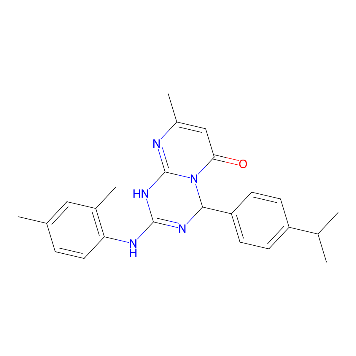 2-[(2,4-dimethylphenyl)amino]-4-(4-isopropylphenyl)-8-methyl-1,4-dihydro-6H-pyrimido[1,2-a][1,3,5]triazin-6-one molecular structure, CAS 775291-72-0