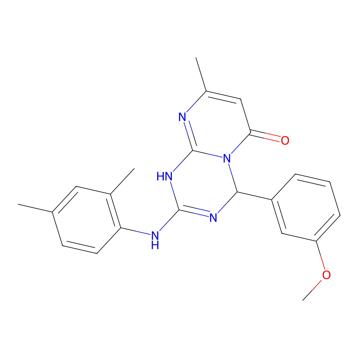 2-[(2,4-dimethylphenyl)amino]-4-(3-methoxyphenyl)-8-methyl-1,4-dihydro-6H-pyrimido[1,2-a][1,3,5]triazin-6-one molecular structure, CAS 775291-75-3