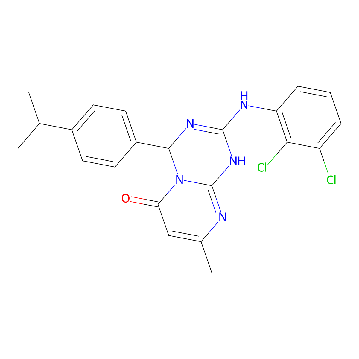 2-[(2,3-dichlorophenyl)amino]-8-methyl-4-[4-(propan-2-yl)phenyl]-1,4-dihydro-6H-pyrimido[1,2-a][1,3,5]triazin-6-one molecular structure, CAS 775291-84-4