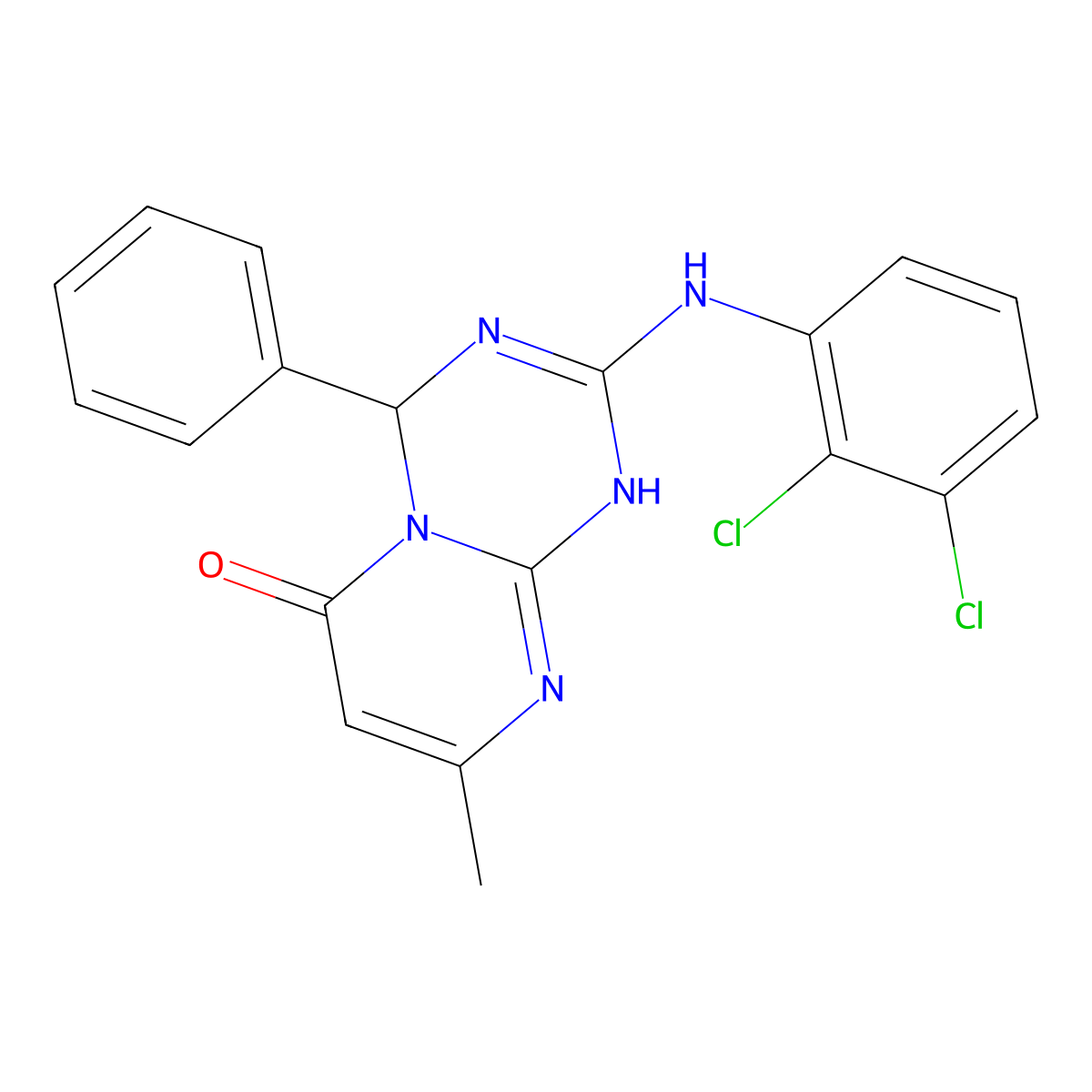 2-[(2,3-dichlorophenyl)amino]-8-methyl-4-phenyl-1,4-dihydro-6H-pyrimido[1,2-a][1,3,5]triazin-6-one molecular structure, CAS 775291-85-5