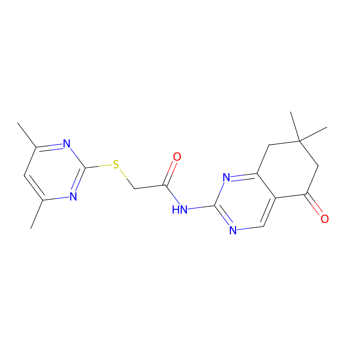 N-(7,7-dimethyl-5-oxo-5,6,7,8-tetrahydroquinazolin-2-yl)-2-[(4,6-dimethylpyrimidin-2-yl)sulfanyl]acetamide molecular structure, CAS 775292-07-4