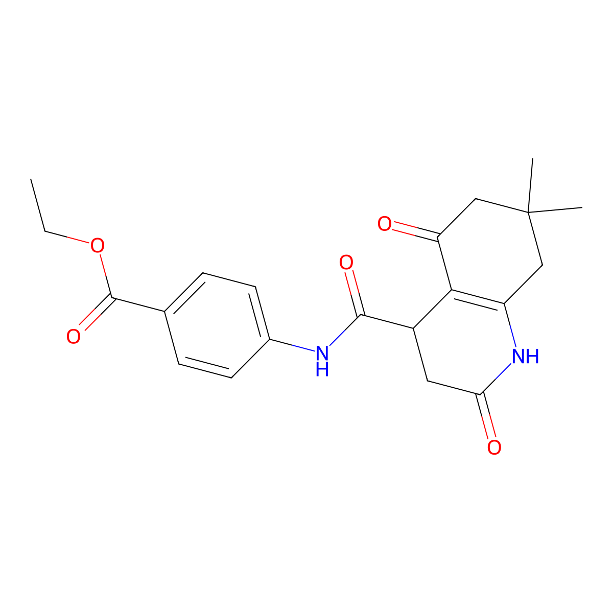Ethyl 4-{[(7,7-dimethyl-2,5-dioxo-1,2,3,4,5,6,7,8-octahydroquinolin-4-yl)carbonyl]amino}benzoate molecular structure, CAS 775292-56-3