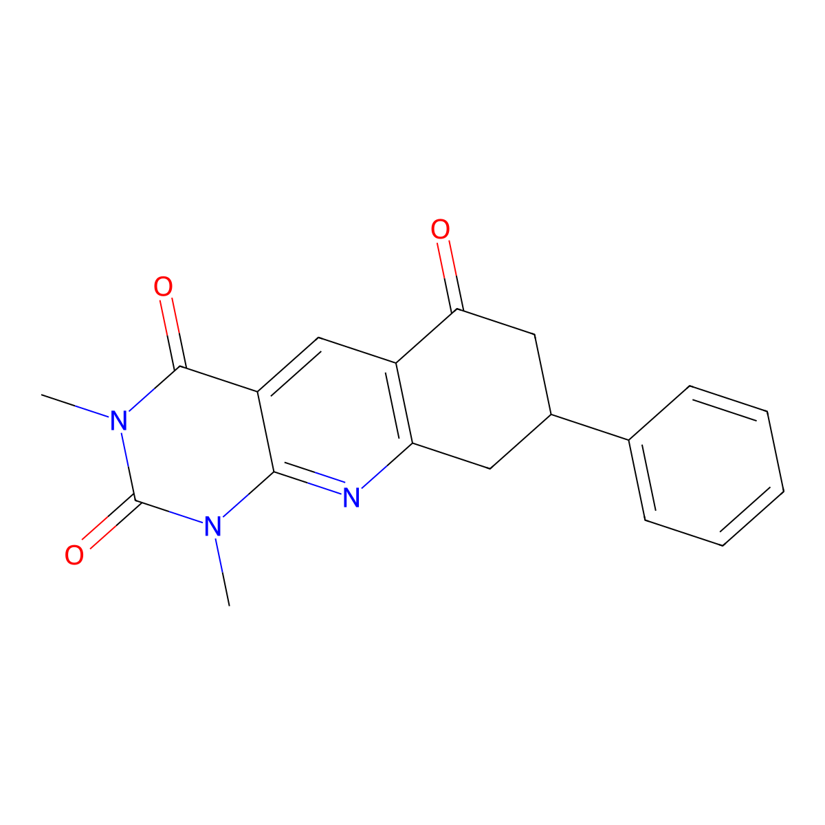 1,3-dimethyl-8-phenyl-8,9-dihydropyrimido[4,5-b]quinoline-2,4,6(1H,3H,7H)-trione molecular structure, CAS 775292-67-6