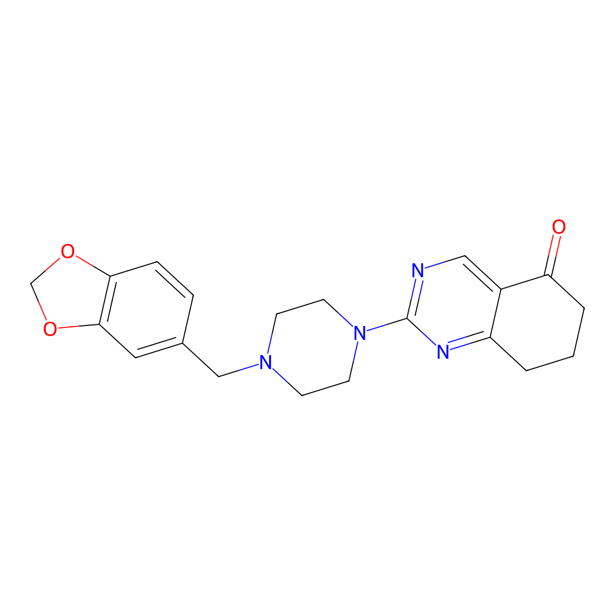 2-[4-(1,3-benzodioxol-5-ylmethyl)piperazin-1-yl]-7,8-dihydroquinazolin-5(6H)-one molecular structure, CAS 775292-88-1