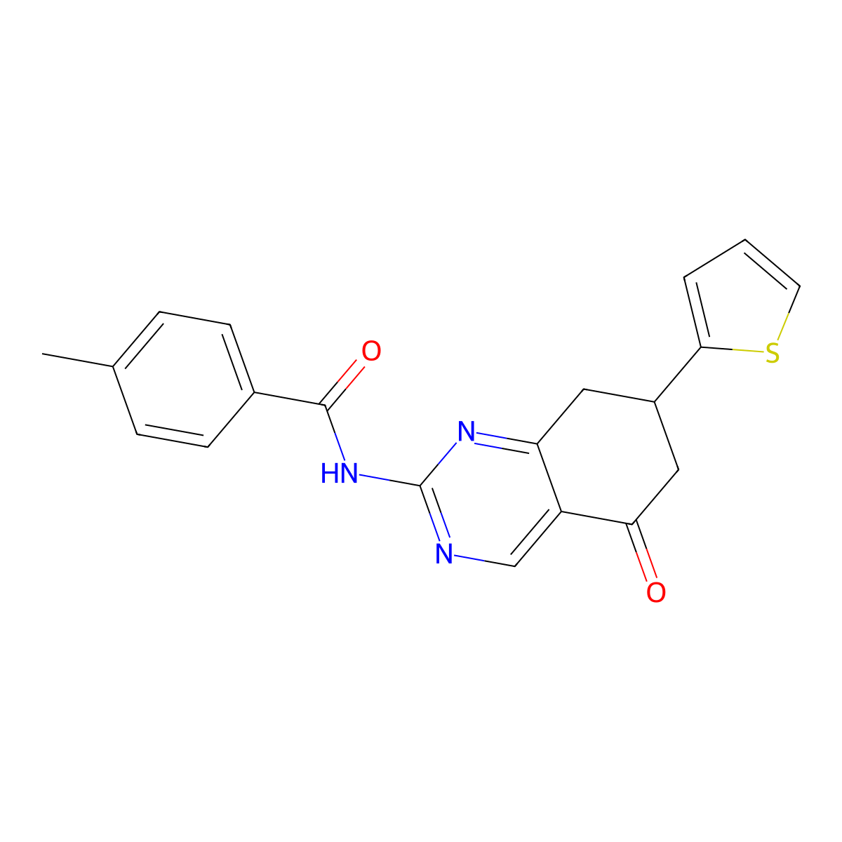 4-methyl-N-[5-oxo-7-(thiophen-2-yl)-5,6,7,8-tetrahydroquinazolin-2-yl]benzamide molecular structure, CAS 775293-02-2