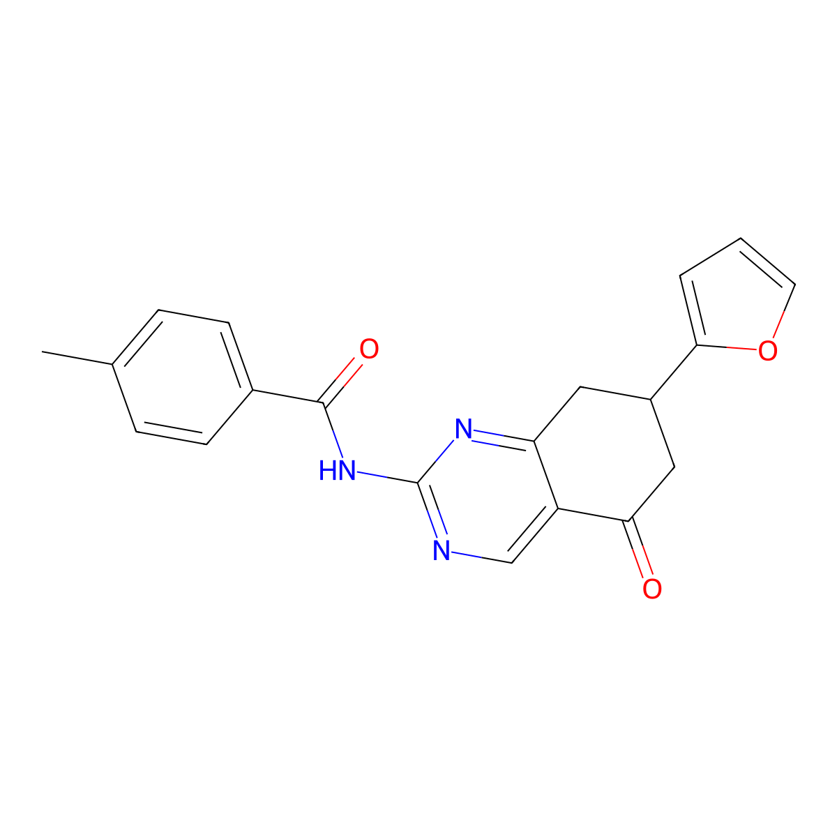 N-(7-(furan-2-yl)-5-oxo-5,6,7,8-tetrahydroquinazolin-2-yl)-4-methylbenzamide molecular structure, CAS 775293-04-4