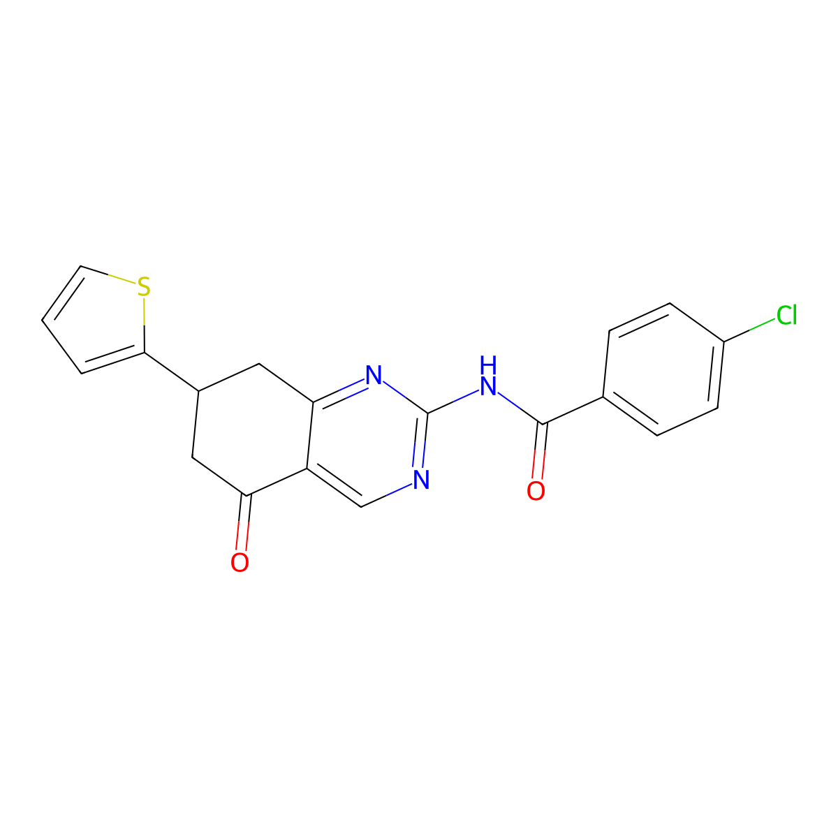4-chloro-N-(5-oxo-7-(thiophen-2-yl)-5,6,7,8-tetrahydroquinazolin-2-yl)benzamide molecular structure, CAS 775293-26-0