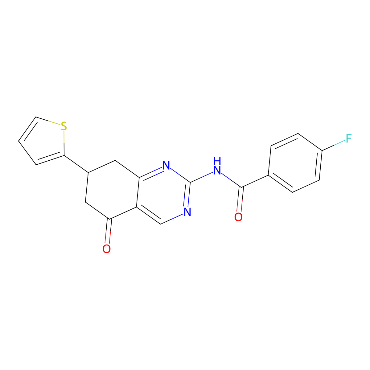 4-fluoro-N-[5-oxo-7-(thiophen-2-yl)-5,6,7,8-tetrahydroquinazolin-2-yl]benzamide molecular structure, CAS 775293-28-2