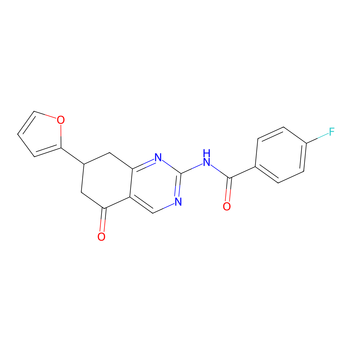 4-fluoro-N-[7-(furan-2-yl)-5-oxo-5,6,7,8-tetrahydroquinazolin-2-yl]benzamide molecular structure, CAS 775293-30-6