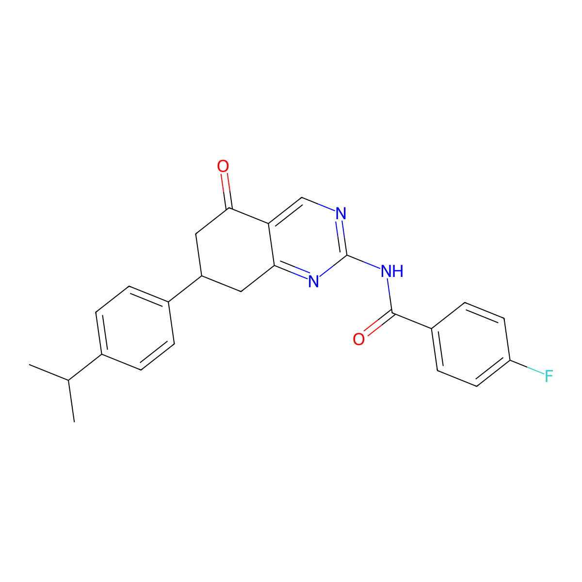 4-Fluoro-N-[5,6,7,8-tetrahydro-7-[4-(1-methylethyl)phenyl]-5-oxo-2-quinazolinyl]benzamide molecular structure, CAS 775293-40-8