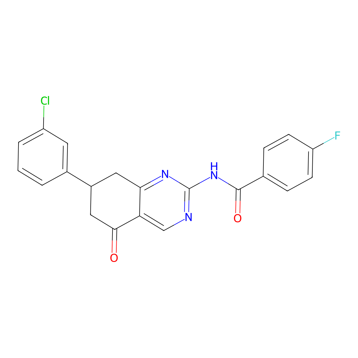 N-(7-(3-chlorophenyl)-5-oxo-5,6,7,8-tetrahydro-2-quinazolinyl)-4-fluorobenzamide molecular structure, CAS 775293-42-0