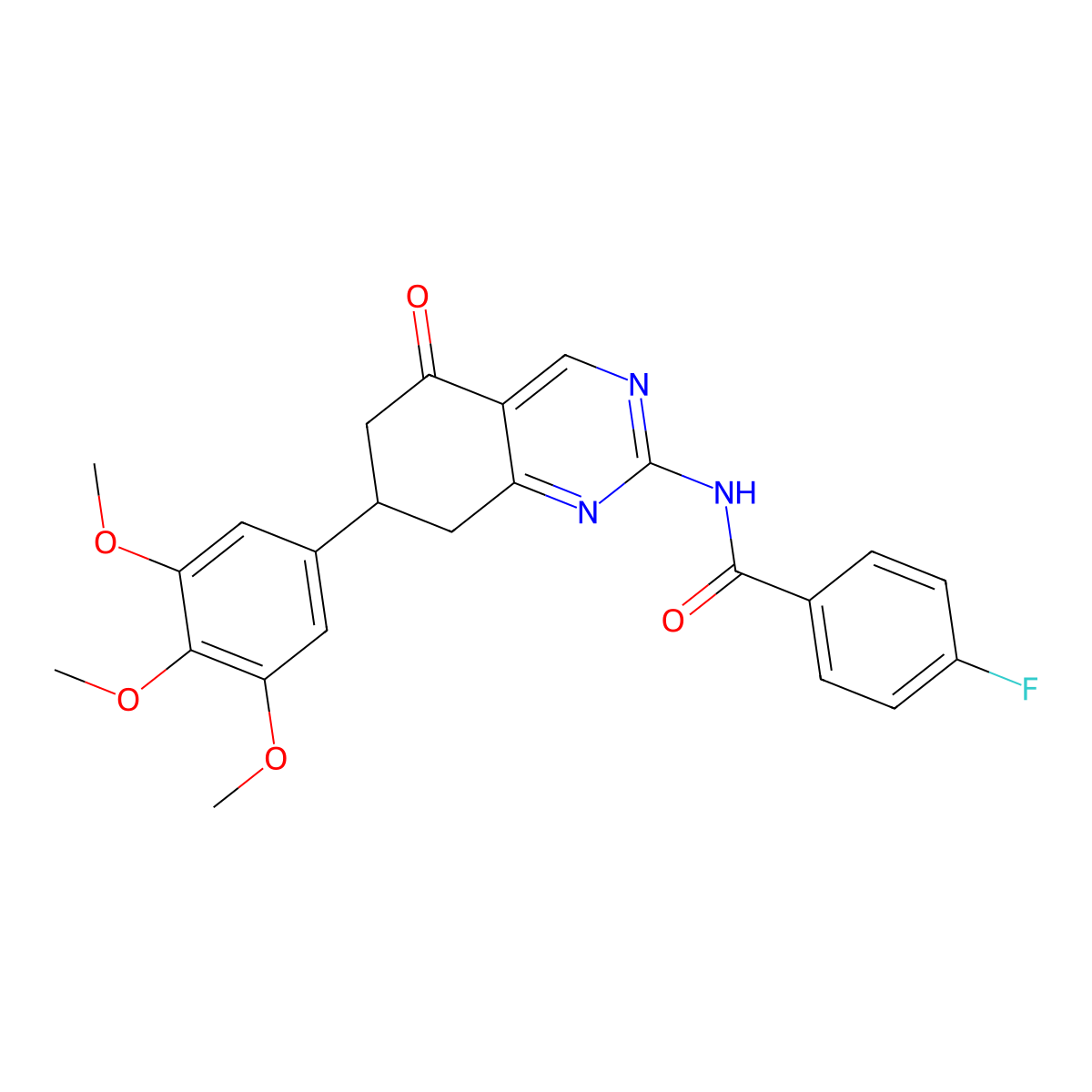 4-fluoro-N-[5-oxo-7-(3,4,5-trimethoxyphenyl)-5,6,7,8-tetrahydroquinazolin-2-yl]benzamide molecular structure, CAS 775293-46-4
