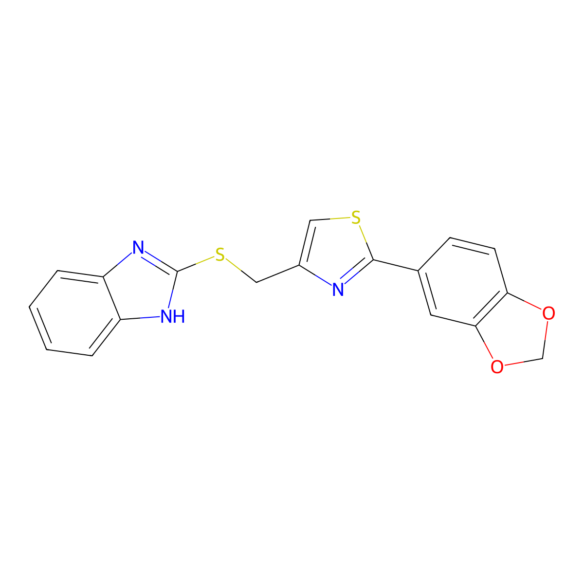 2-({[2-(1,3-benzodioxol-5-yl)-1,3-thiazol-4-yl]methyl}sulfanyl)-1H-benzimidazole molecular structure, CAS 775293-92-0