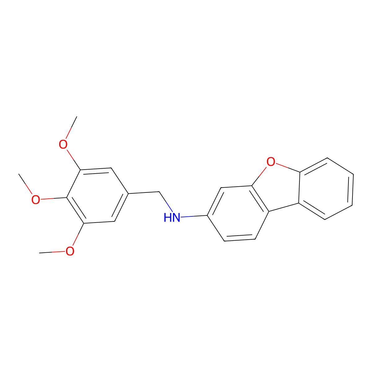 Dibenzofuran-3-yl-(3,4,5-trimethoxy-benzyl)-amine molecular structure, CAS 775294-59-2
