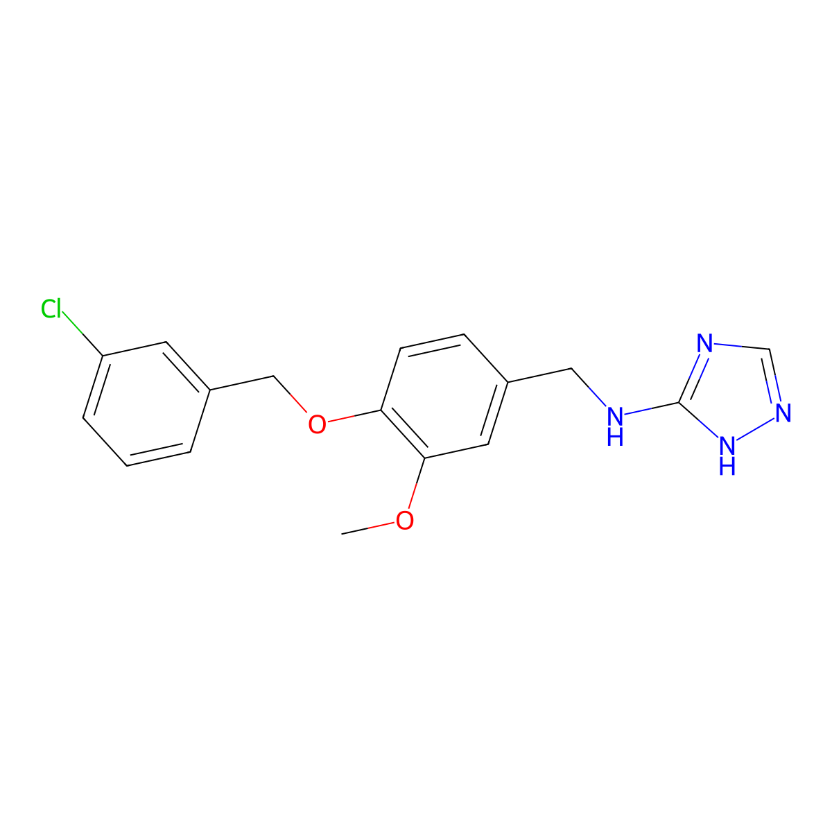 N-[[4-[(3-chlorophenyl)methoxy]-3-methoxyphenyl]methyl]-1H-1,2,4-triazol-5-amine molecular structure, CAS 775294-75-2
