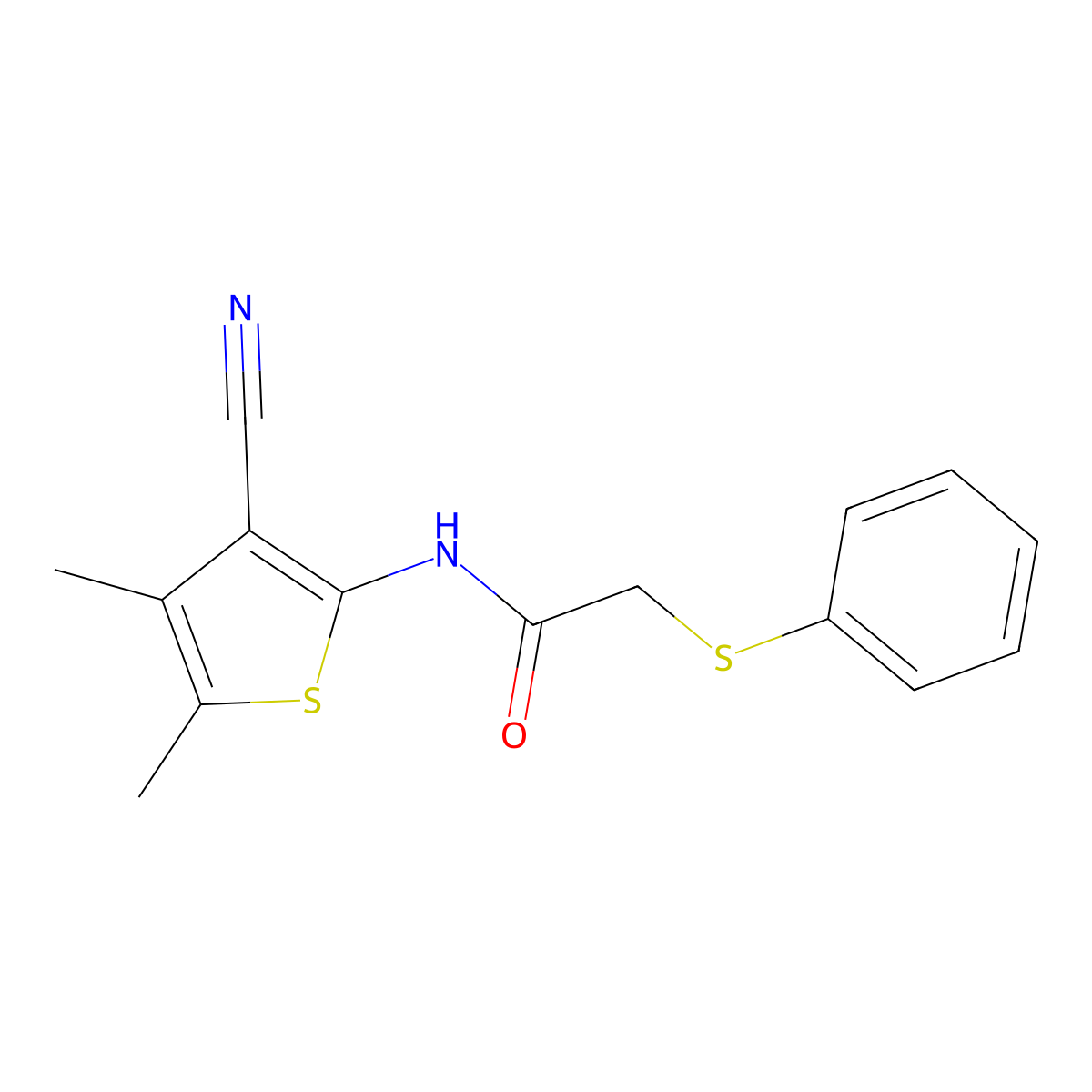 N-(3-cyano-4,5-dimethylthiophen-2-yl)-2-(phenylsulfanyl)acetamide molecular structure, CAS 775296-99-6