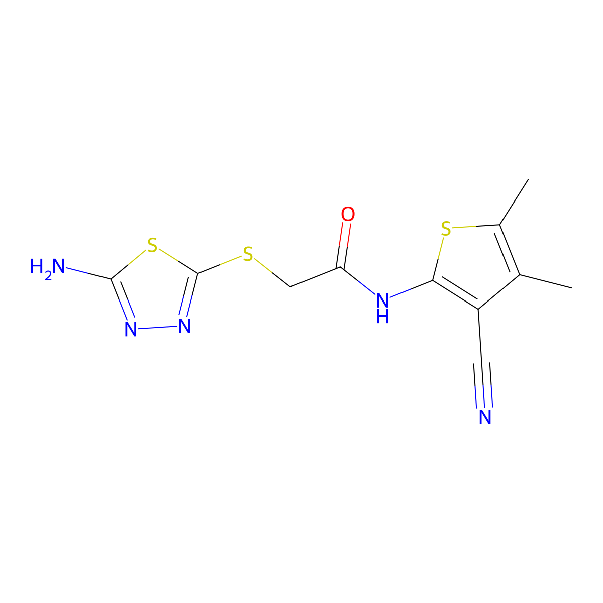 2-(5-Amino-[1,3,4]thiadiazol-2-ylsulfanyl)-N-(3-cyano-4,5-dimethyl-thiophen-2-yl)-acetamide molecular structure, CAS 775297-25-1