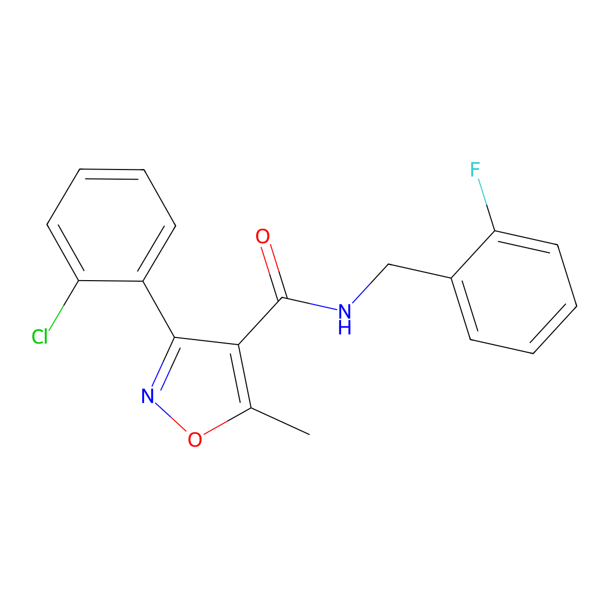 3-(2-chlorophenyl)-N-[(2-fluorophenyl)methyl]-5-methyl-1,2-oxazole-4-carboxamide molecular structure, CAS 775298-94-7