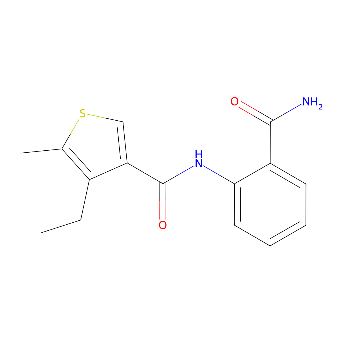 N-(2-carbamoylphenyl)-4-ethyl-5-methyl-3-thiophenecarboxamide molecular structure, CAS 775299-15-5