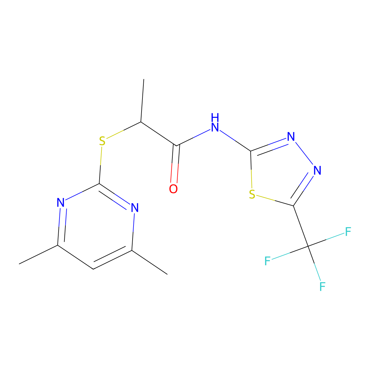 2-[(4,6-dimethylpyrimidin-2-yl)sulfanyl]-N-[5-(trifluoromethyl)-1,3,4-thiadiazol-2-yl]propanamide molecular structure, CAS 775299-52-0