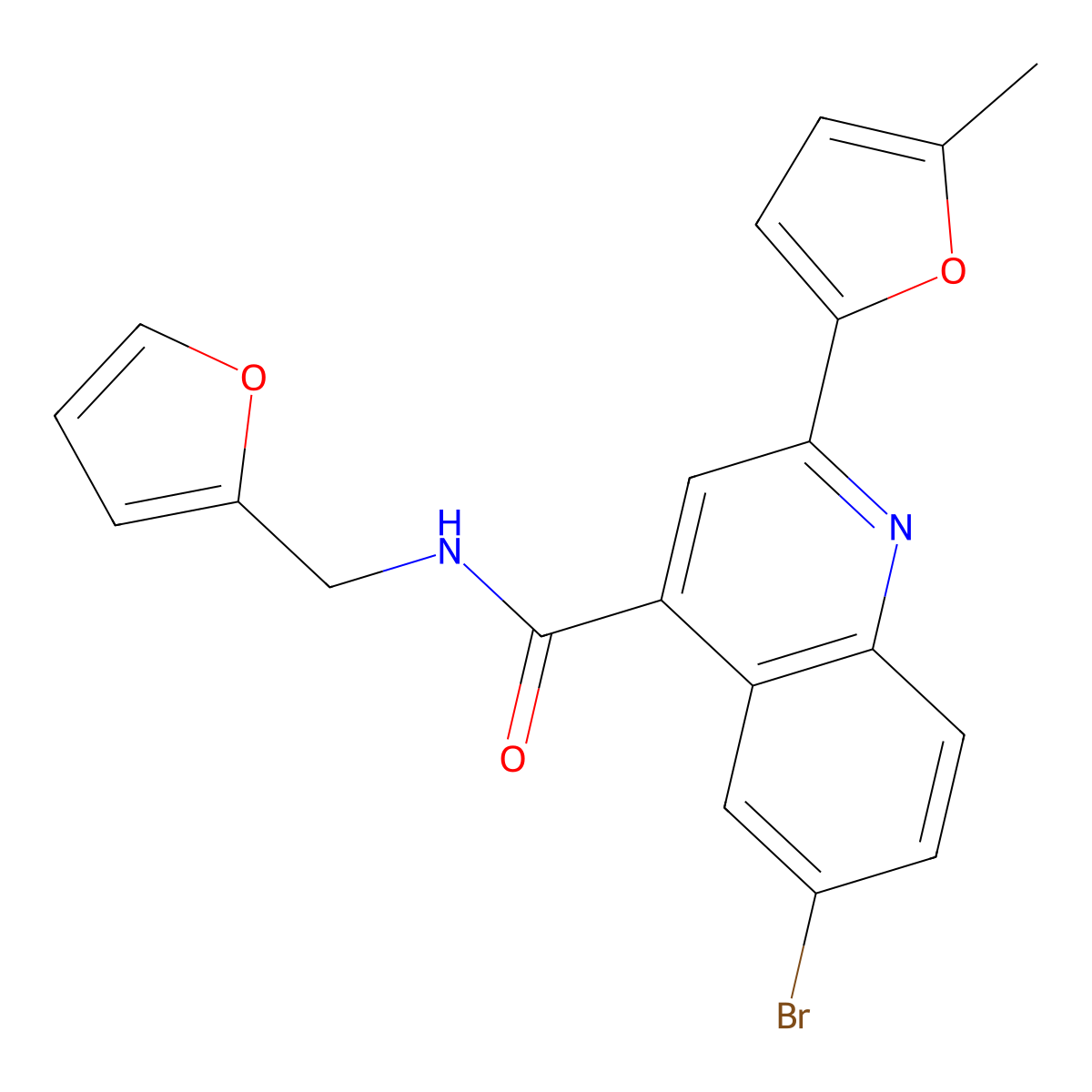 6-bromo-N-(furan-2-ylmethyl)-2-(5-methylfuran-2-yl)quinoline-4-carboxamide molecular structure, CAS 775299-91-7