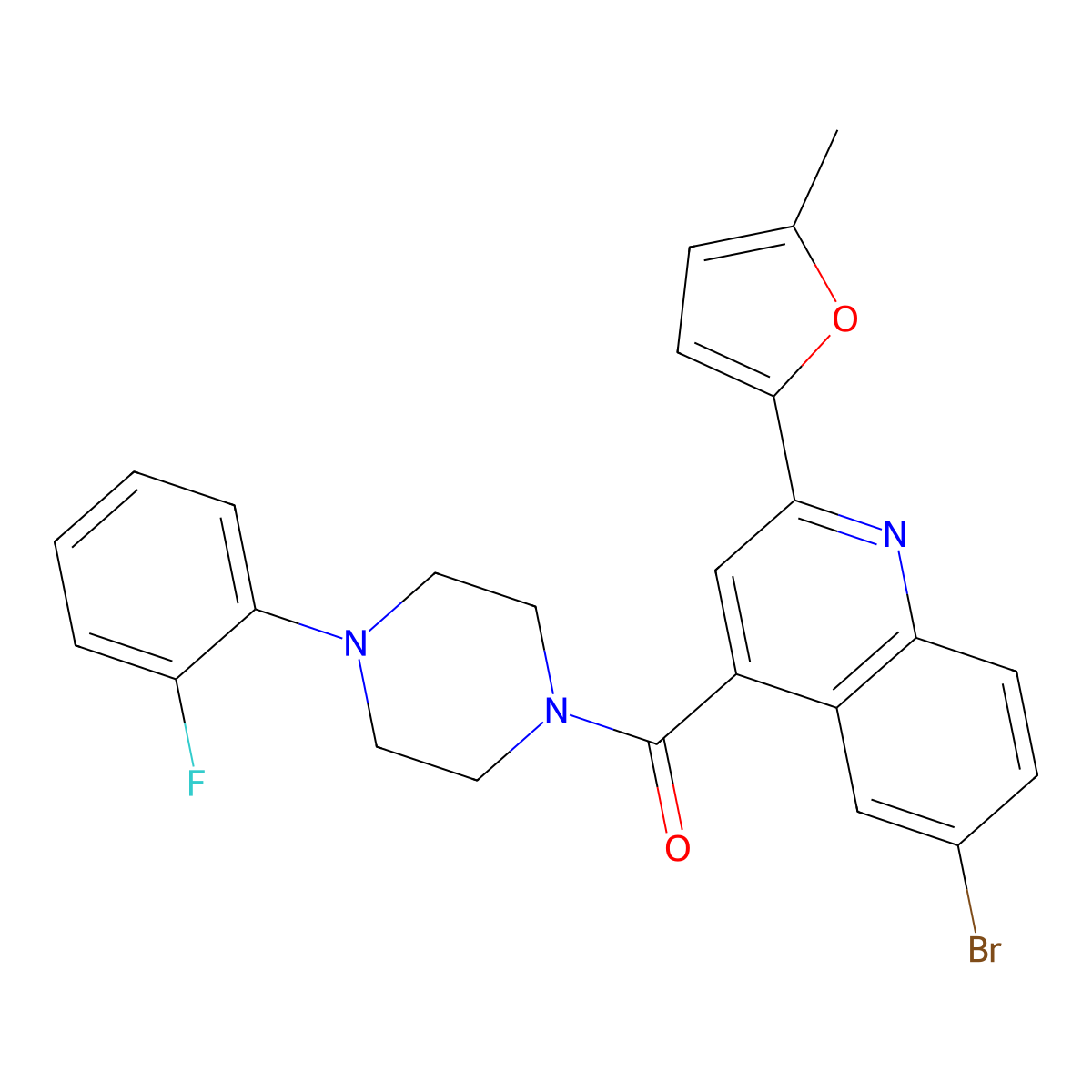 [6-Bromo-2-(5-methylfuran-2-yl)quinolin-4-yl]-[4-(2-fluorophenyl)piperazin-1-yl]methanone molecular structure, CAS 775300-04-4