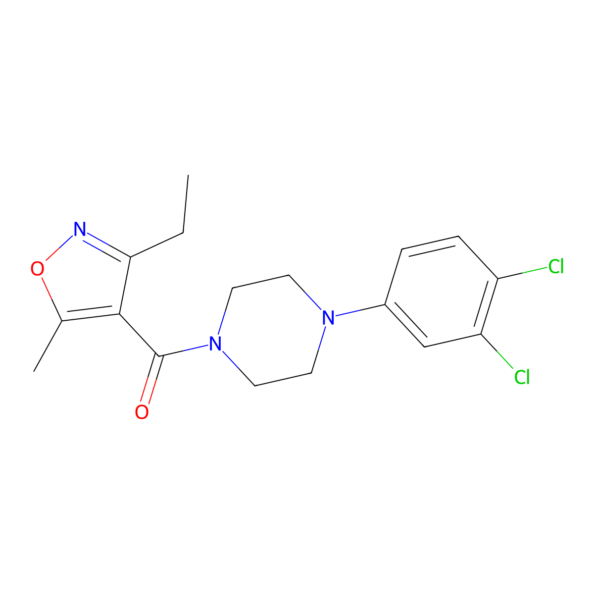 Methanone, [4-(3,4-dichlorophenyl)-1-piperazinyl](3-ethyl-5-methyl-4-isoxazolyl)- molecular structure, CAS 775300-07-7