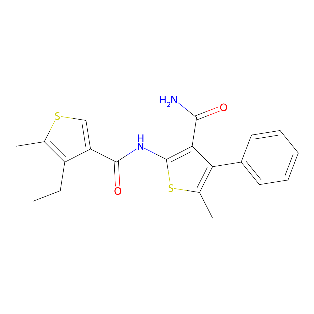 2-[(4-Ethyl-5-methylthiophene-3-carbonyl)amino]-5-methyl-4-phenylthiophene-3-carboxamide molecular structure, CAS 775300-23-7
