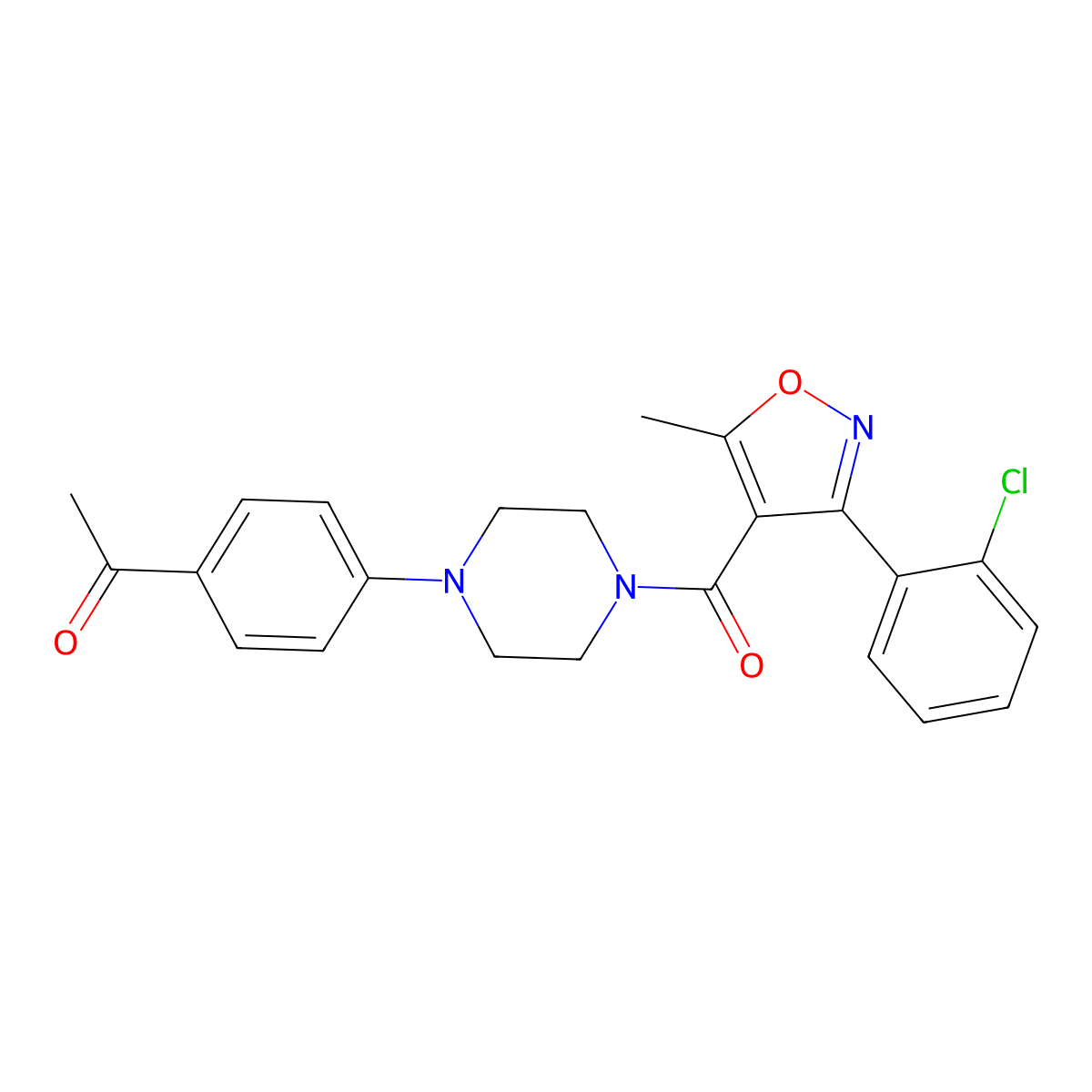 Ethanone, 1-[4-[4-[[3-(2-chlorophenyl)-5-methyl-4-isoxazolyl]carbonyl]-1-piperazinyl]phenyl]- molecular structure, CAS 775300-34-0