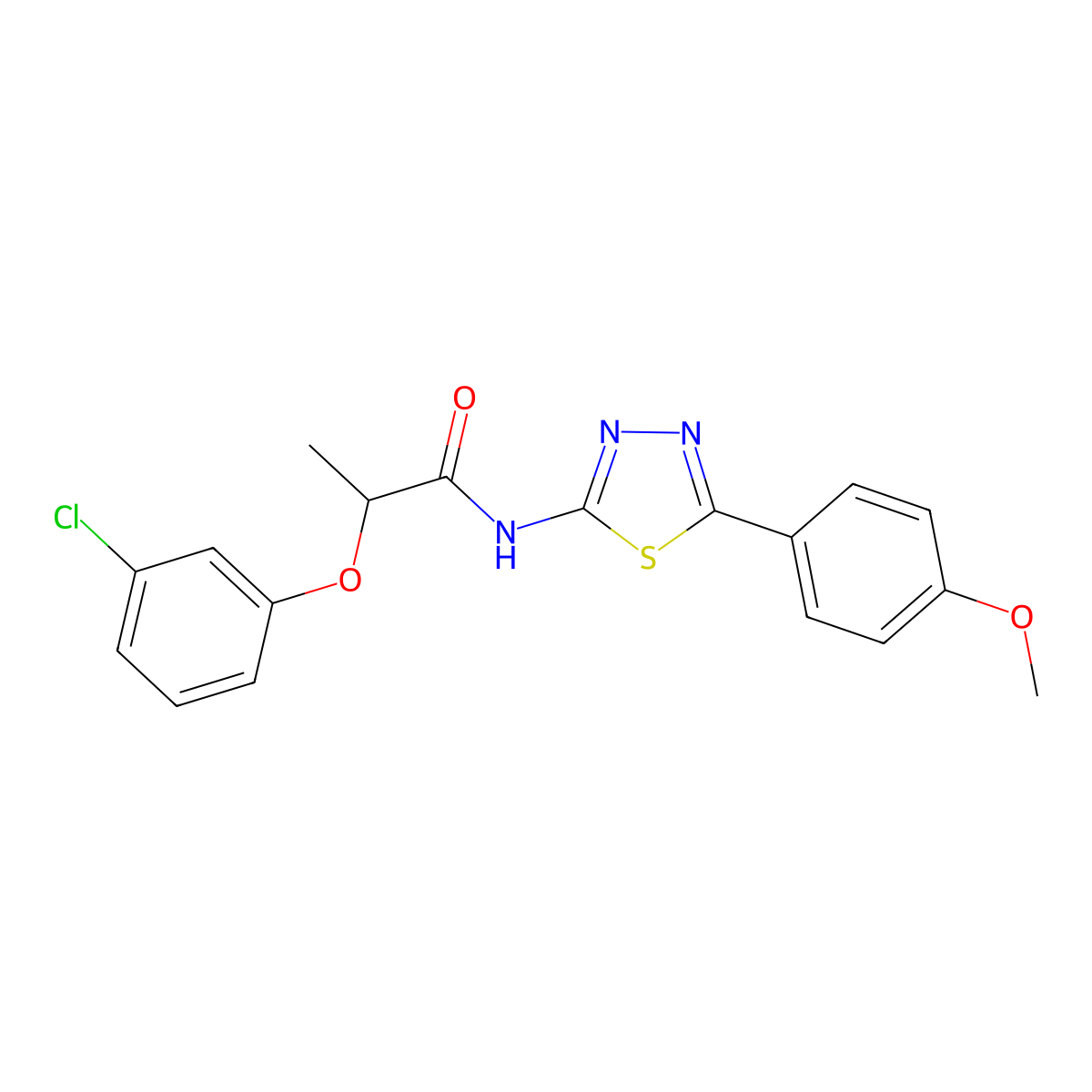 2-(3-chlorophenoxy)-N-[5-(4-methoxyphenyl)-1,3,4-thiadiazol-2-yl]propanamide molecular structure, CAS 775300-40-8