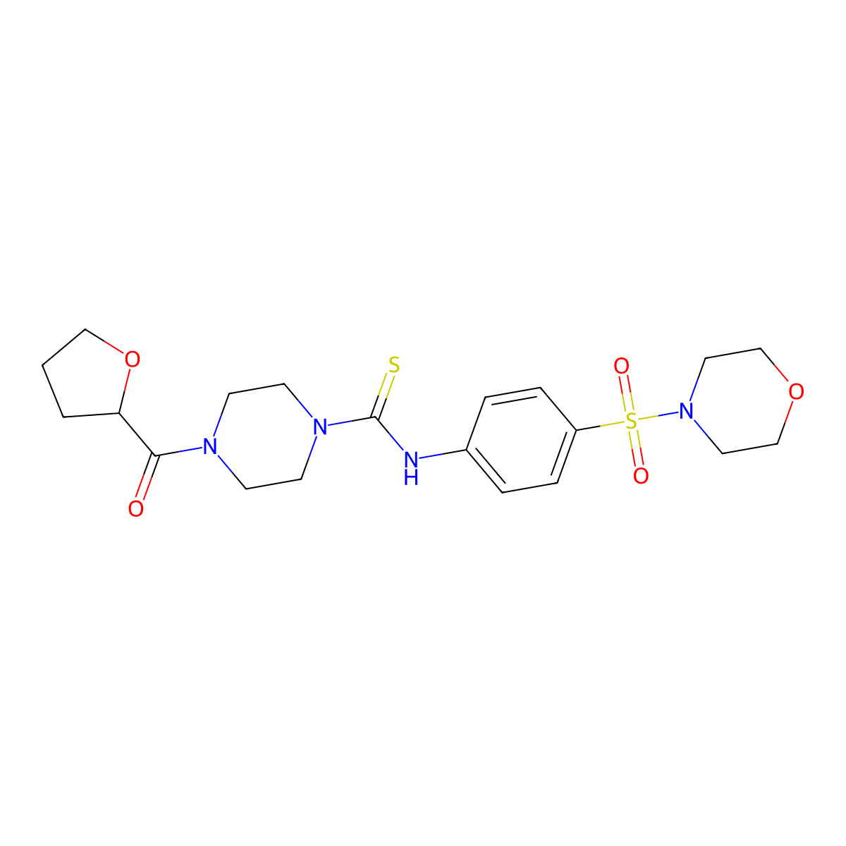 N-[4-(morpholin-4-ylsulfonyl)phenyl]-4-(tetrahydrofuran-2-ylcarbonyl)piperazine-1-carbothioamide molecular structure, CAS 775300-53-3
