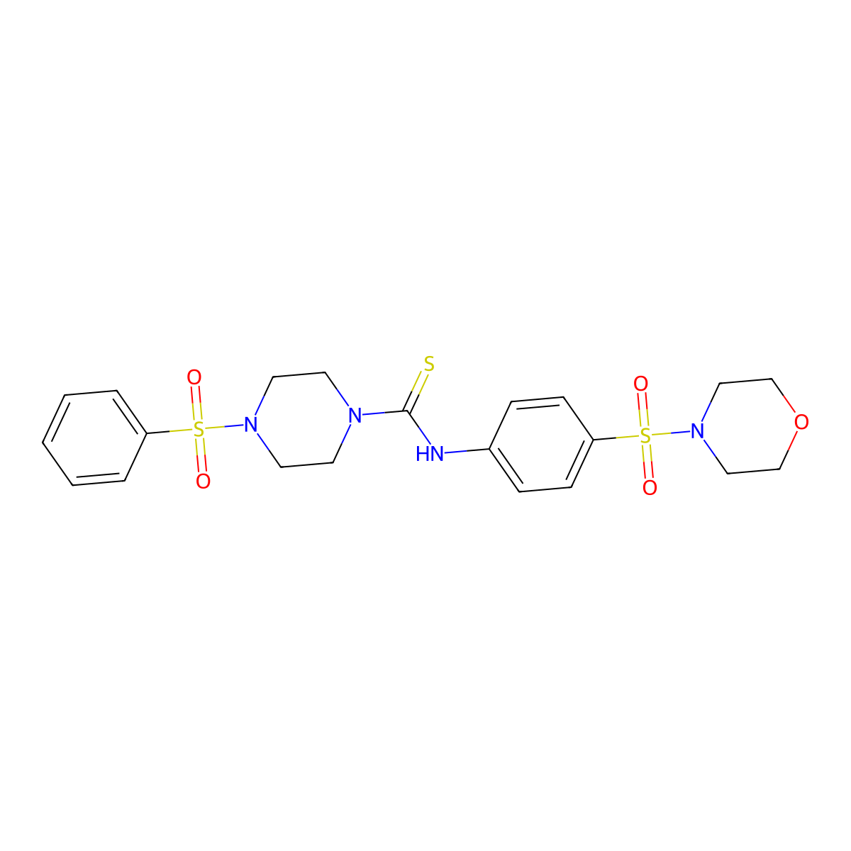 N-[4-(morpholin-4-ylsulfonyl)phenyl]-4-(phenylsulfonyl)piperazine-1-carbothioamide molecular structure, CAS 775300-92-0