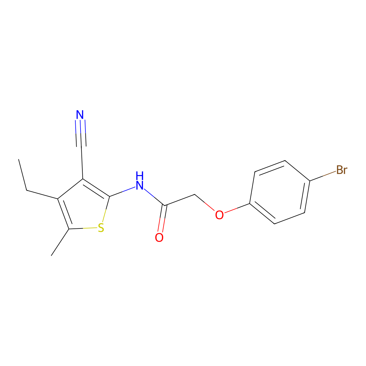2-(4-bromophenoxy)-N-(3-cyano-4-ethyl-5-methylthiophen-2-yl)acetamide molecular structure, CAS 775301-22-9