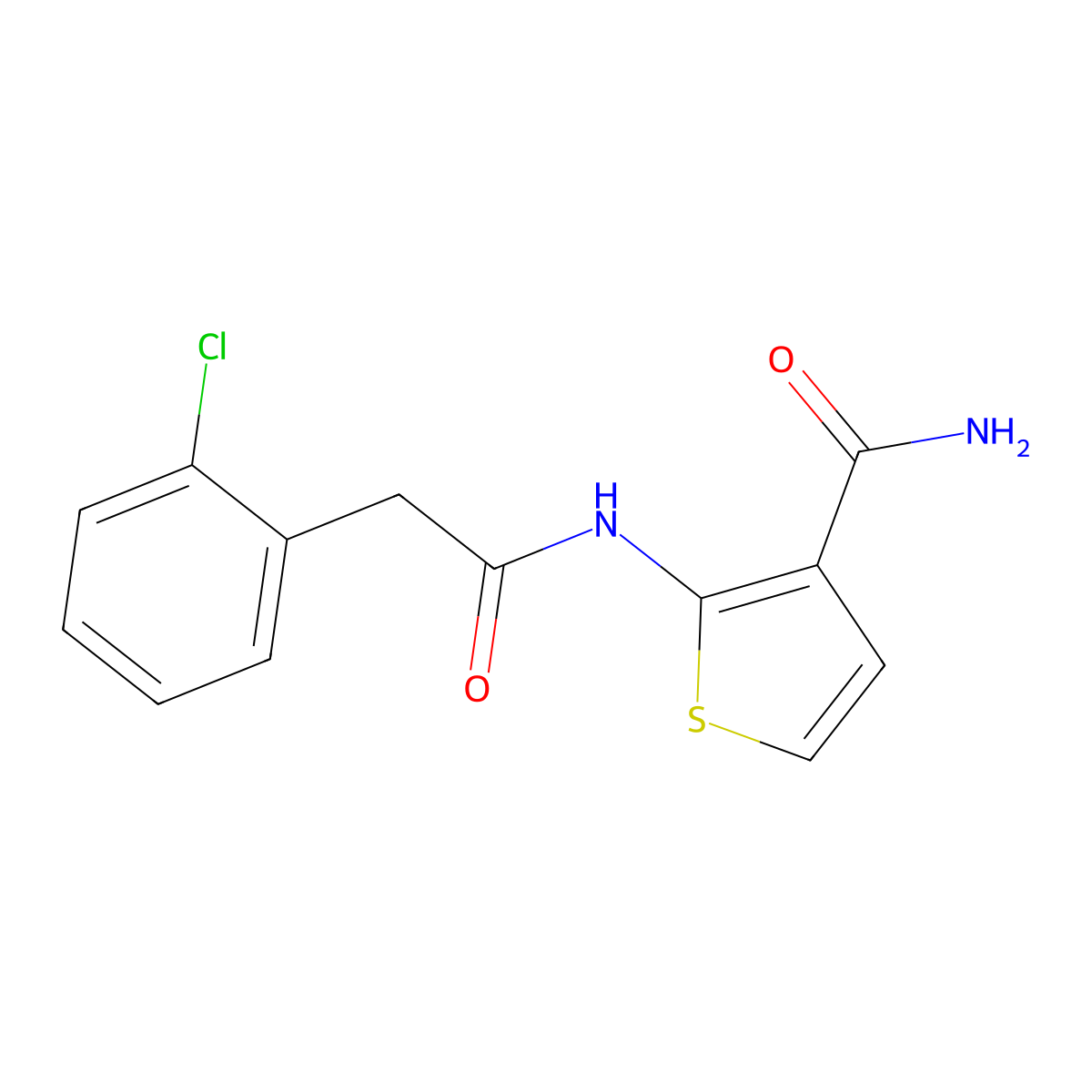 2-(2-(2-Chlorophenyl)acetamido)thiophene-3-carboxamide molecular structure, CAS 775301-62-7